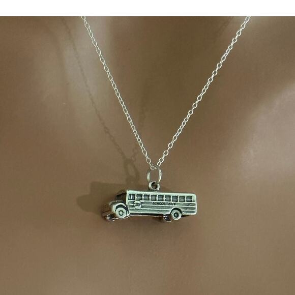 Sterling Silver 3D Oxidized Bus Charm Necklace